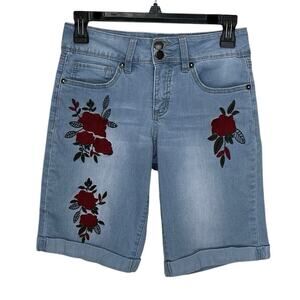 Royalty For Me YMI | Vintage Y2K Boho Embroidered Rose Jean Shorts Sz 4 Stretch